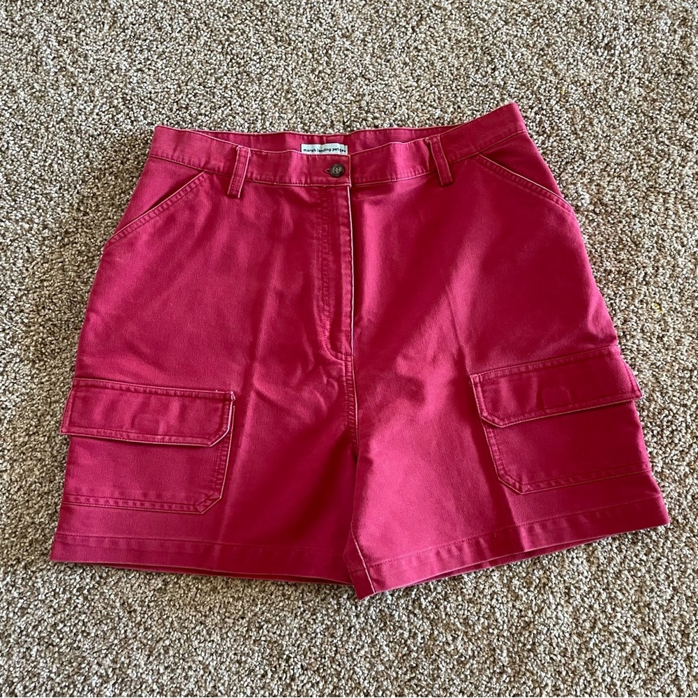 Marsh Landing Denim Cargo Shorts Women’s 14 Petite Red High Waisted 90s Casual - Picture 12 of 16